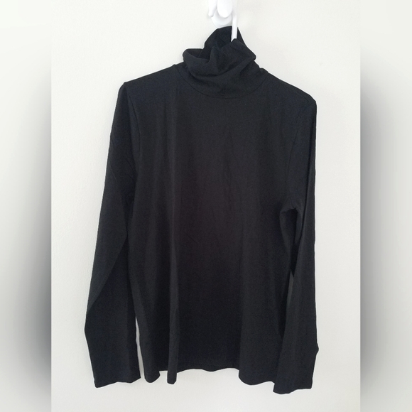 NWT J Crew 100% Cotton Long Sleeve Turtleneck Black Size Large - Picture 1 of 4